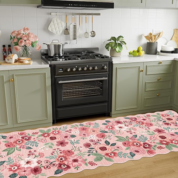 DUKINO 2.6x10 Runner Rug for Hallway, Floral Washable Rug Non Slip, Low Pile - Image 3
