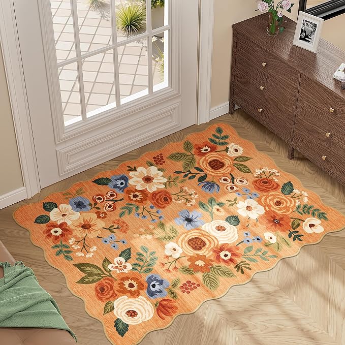 DUKINO 2x3 Rugs for Entryway, Floral Door Mat Washable Kitchen Rugs, Low Pile - Image 3