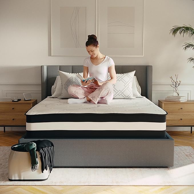 Flash Furniture Capri Comfortable Sleep 12" Hybrid Pocket Spring and Foam Mattress, Foam Pocket Spring Hybrid Mattress for Pressure Relief, Queen