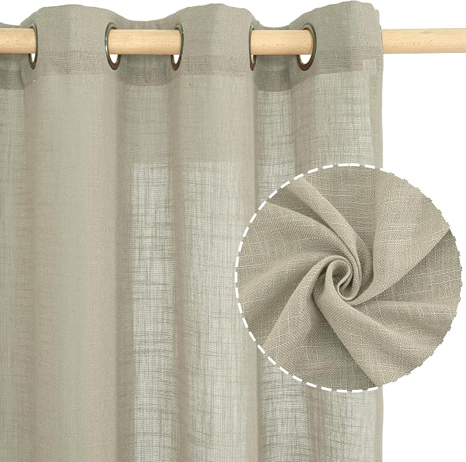 63 Inch Length Linen Sheer Curtains 2 Panels Set, Oatmeal Light Filtering - Image 2
