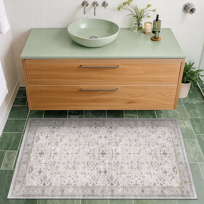 Boho Bathroom Rug 2x4 by HazoHaus
