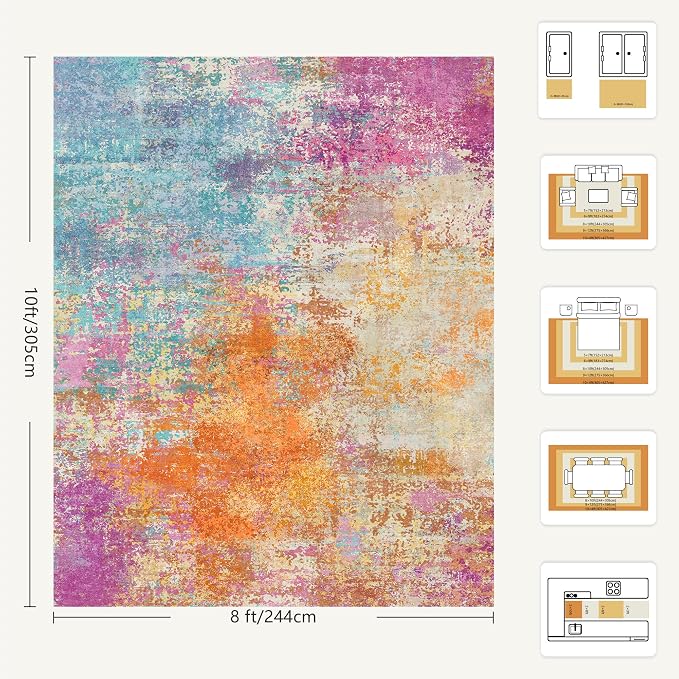 8x10 Area Rugs, Abstract Modern Ultra Soft Washable Rug, Non Slip Carpet - Image 2