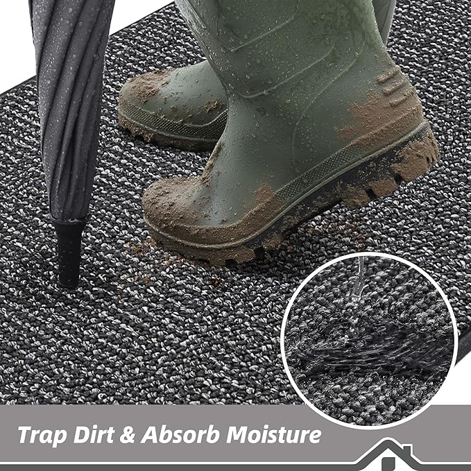 BEQHAUSE Dirt Trapper Door Mat 17" x 30", Non-Slip Doormats, Charcoal | - Image 3