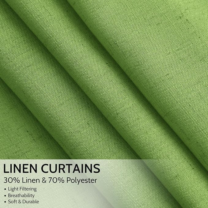 Lime Green Linen Blend Light Filtering Back Tab Curtains 96 Inches Long - Image 2