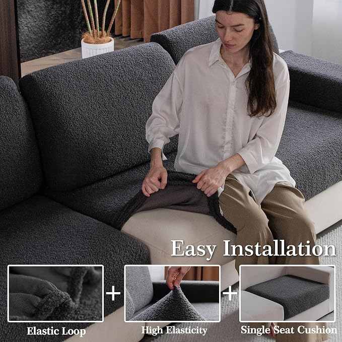 OHSIO Couch Cushion Covers for Sectional Sofa, Stretch Soft Sofa Slipcovers - Image 4