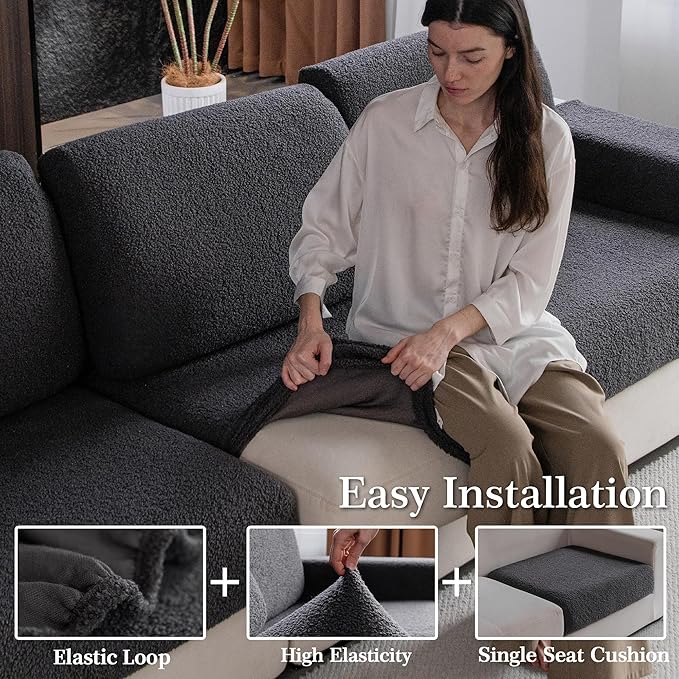 OHSIO Couch Cushion Covers for Sectional Sofa, Stretch Soft Sofa Slipcovers - Image 4