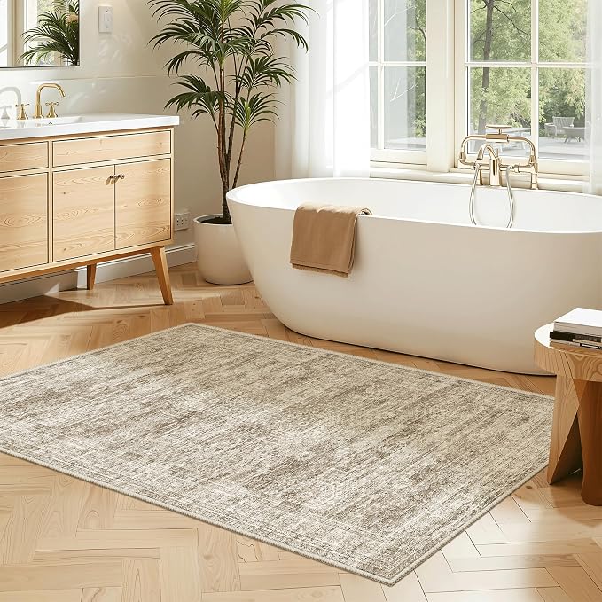 Soalmost 3x4 Rugs Non-Slip, Small Washable Kitchen Entryway Area Rug Brown | - Image 4