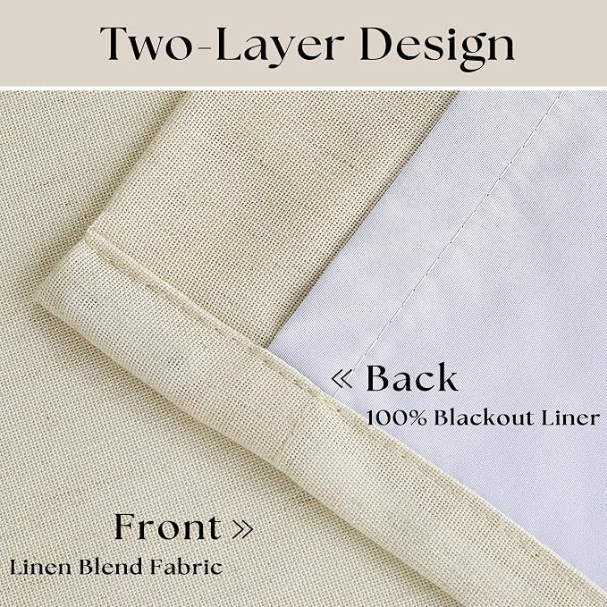 Cream Beige 63 Inch Length Blackout Pinch Pleated Linen Curtains - Image 4