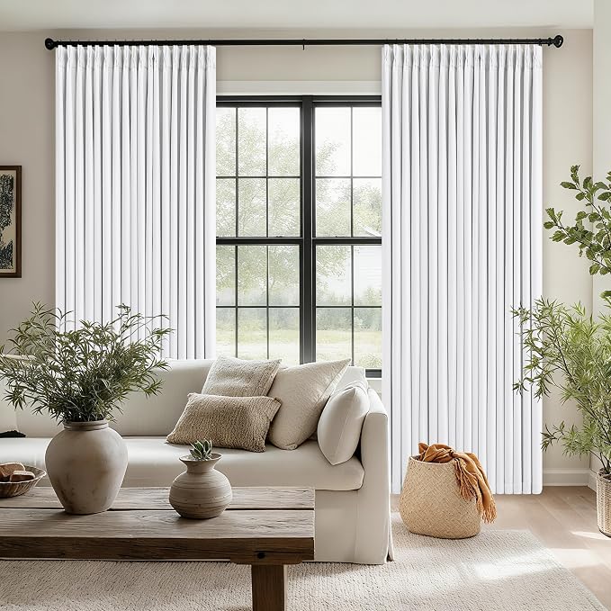 Snow White Pleated Linen 100% Blackout Curtains 100 Inches Long | Pinch Pleat - Image 7