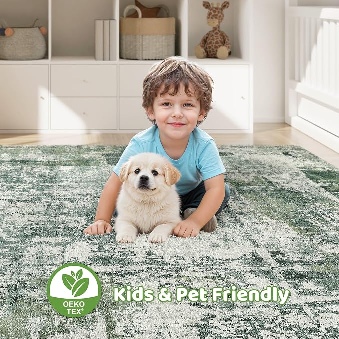 LOONGRUG 6x8 Area Rug Washable Neutral Modern Living Room Rugs Green | Abstract - Image 7