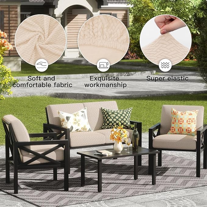 8Pcs Outdoor Cushion Covers, Elastic Patio Cushion Covers | Washable, - Image 4