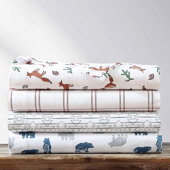 Eddie Bauer- Queen Sheet Set, Cotton Flannel Bedding Set, Brushed for Extra Softness, Cozy Home Décor (Bear Mountain Grey, Queen)