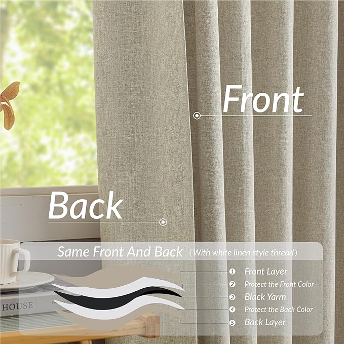 KangBang Full Blackout Pinch Pleat Curtains 102 Inches Long, Pleated Linen Drapes 2 Panels Set for Living Room Dining with Hooks, Thermal Insulated & Noise Reducing, 42Wx102L, Linen Color