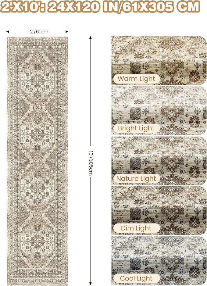 Runner Rug 2x10, Vintage Washable Rugs - Image 2