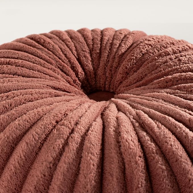 HIG Set of 2 Dusty Rose Flannel Decorative Round Pleated Throw Pillows | - Image 2