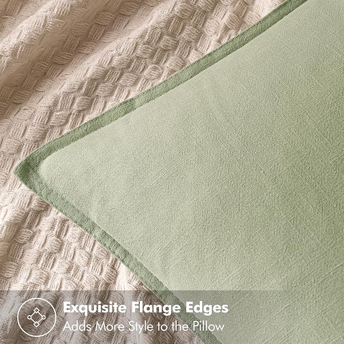 MIULEE Decorative Linen Pillow Covers 18x18 Inch Light Green | Boho Farmhouse​ - Image 2