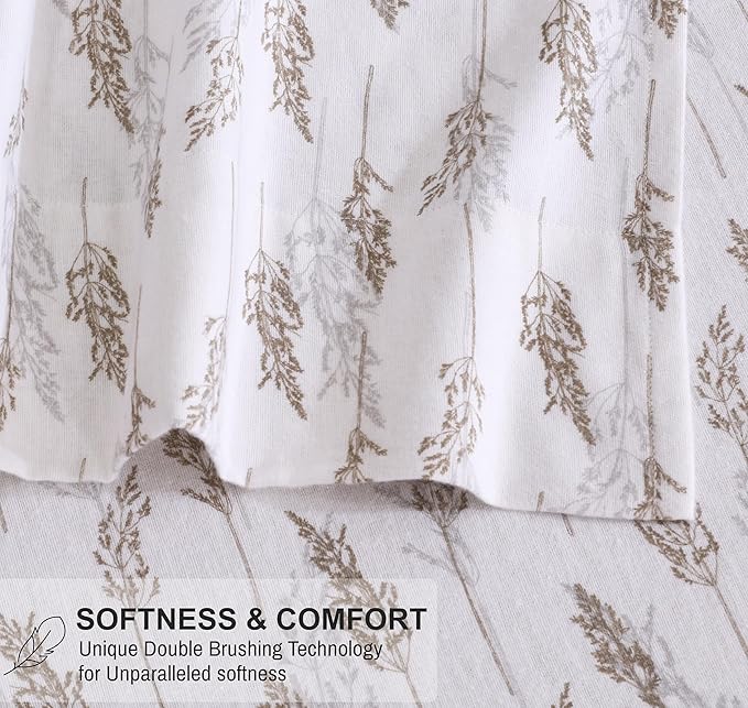 RUVANTI Flannel Sheets Queen Size - 100% Cotton Double Brushed Bed Sheets, Deep Pockets 16 Inches Queen Sheet Set, All Seasons Breathable & Extra Soft - Warm & Cozy, 4 Piece, Dried Straw