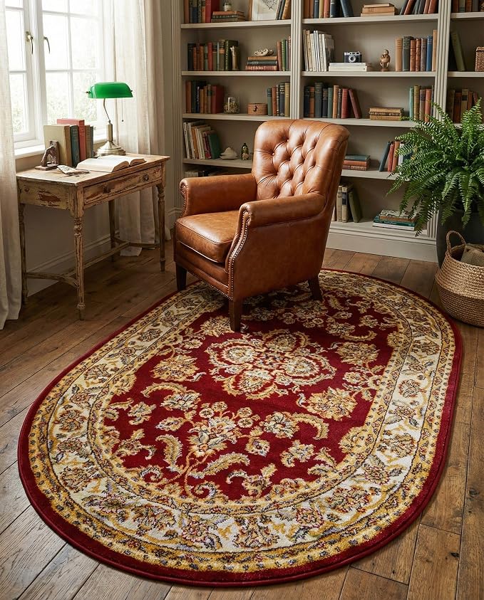 Rugs.com Aditi Collection Rug – 4x6 Oval Red Medium-Pile Rug Perfect - Image 4