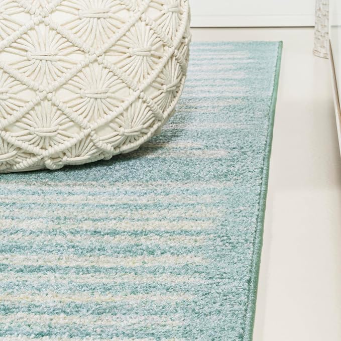 JONATHAN Y Khalil Modern Berber Stripe Turquoise/Cream Indoor Area Rug - Image 6