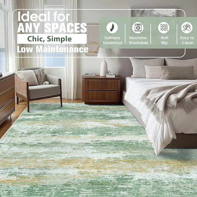 Aelenmu 9x12 Area Rugs for Living Room Washable Bedroom Dining Room Green | - Image 9