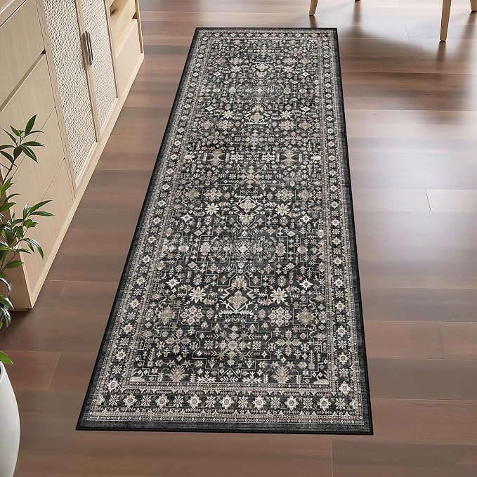 Grey Floral Hallway Runner Rug 3x7 - Image 2