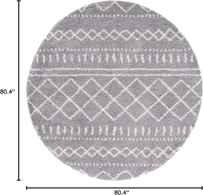 SAFAVIEH Arizona Shag Collection 6'7" Round Grey/Ivory ASG741G Moroccan Non-Shedding Entryway Foyer Living Room Bedroom Kitchen 1.2-inch Thick Area Rug