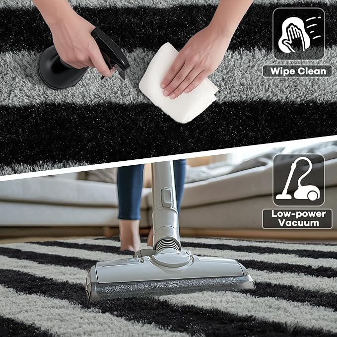 5x7 Black and Grey Fluffy Soft Area Rug Non-Slip - Image 5