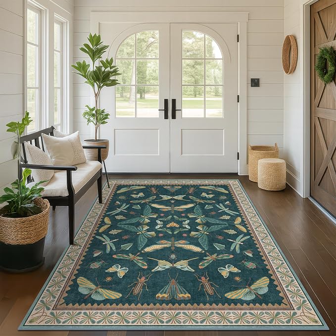 Insect Teal Green 5x7 Area Rug for Living Room - Image 3