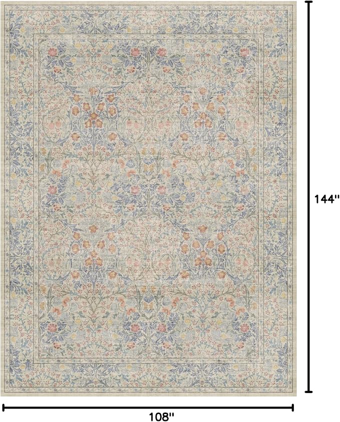 Washable Light Blue Bedroom Rug, 9x12 Area Rug - Image 2