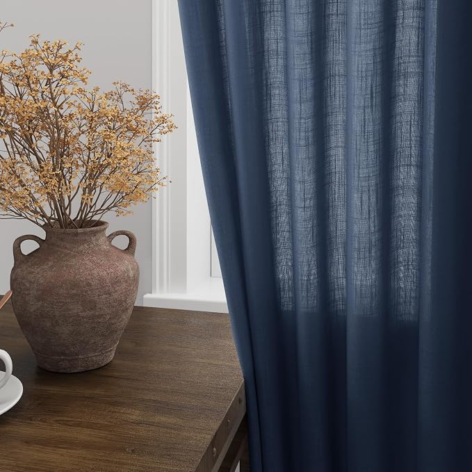 Denim Blue Linen Curtains 96 Inches Long 2 Panels Set - Image 4