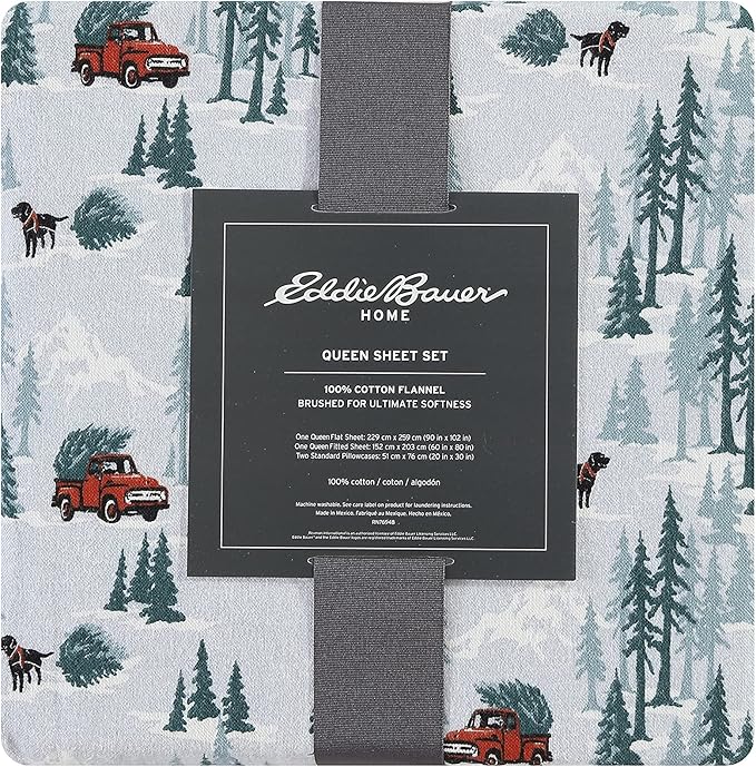 Eddie Bauer - Full Sheets, Cotton Flannel Bedding Set, Brushed For Extra Softness, Cozy Home Decor (Tree Farm, Full)