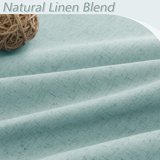 Light Blue 100% Blackout Linen Curtains 108 Inch Length 2 Panels Set - Image 3