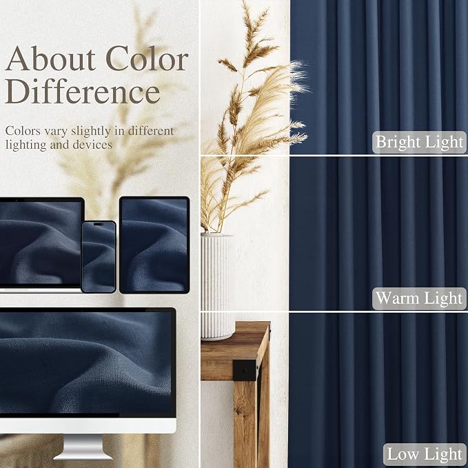 Denim Blue Linen Curtains 90 Inch Long 2 Panels Set - Image 3