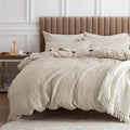 Bedsure Cotton Duvet Cover King - 100% Cotton Waffle Weave Beige Duvet Cover King Size, GentleSoft™ and Breathable Bedding Set for All Season, 3 Pieces, 104"x90"