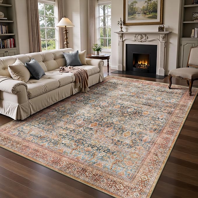 5x7 Area Rugs - Washable Vintage Retro Living Room Rug, Soft Ultra Thin Non by Yarooge