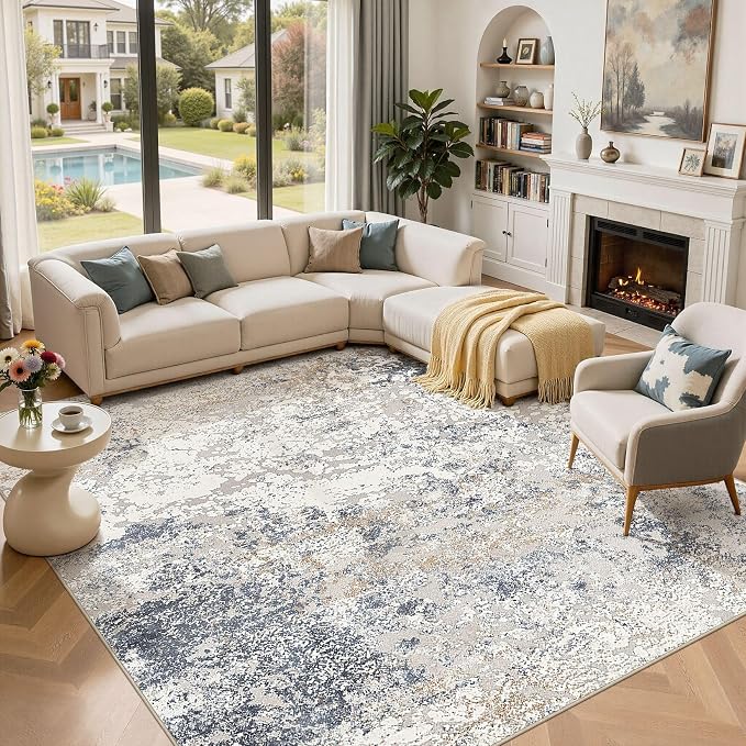 DMOYEST Square Area Rug Living Room Rugs 10x10 Washable Beige Blue Carpet | by DMOYEST