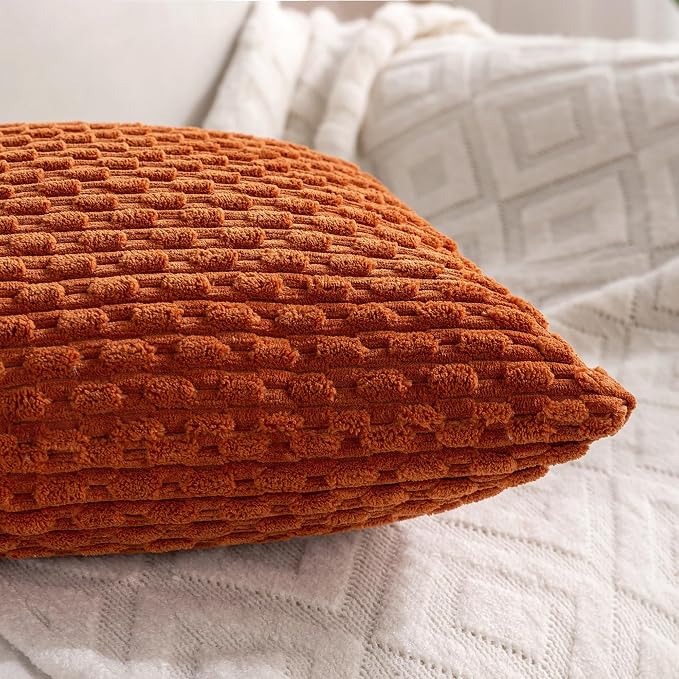 Set of 4 Burnt Orange Decorative Throw Pillow Covers 24x24 Inch Corduroy Pillow - Image 6