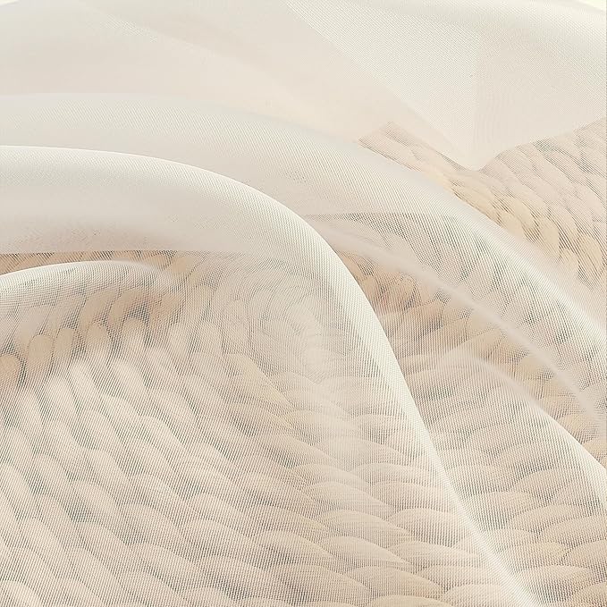 Chyhomenyc Cream Extra Long Sheer Curtains 108 Inches Long 2 Panels | Light - Image 6