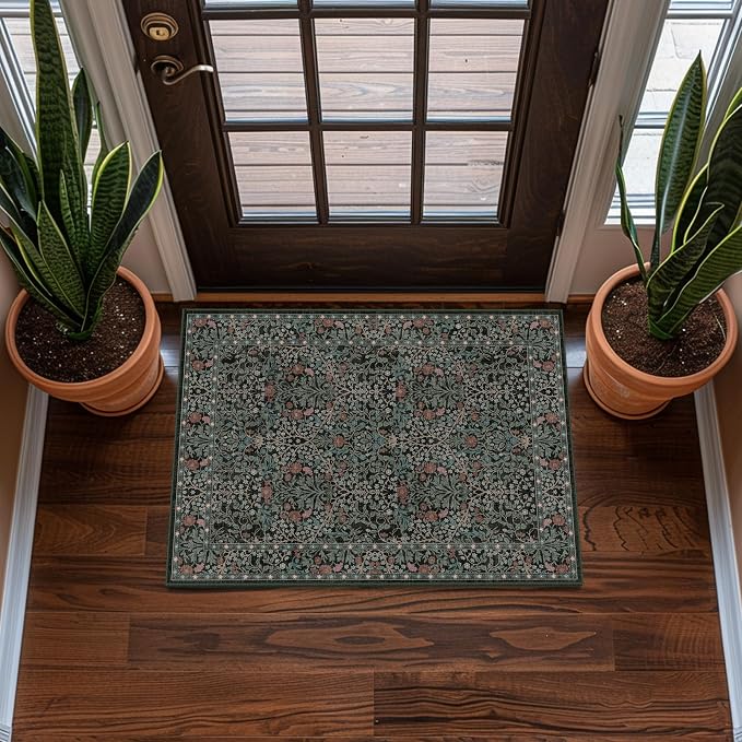 2x3 Area Rug Washable Entry Rug, Vintage Floral Thin Rug by Unknown