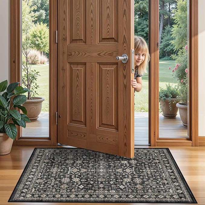 Grey Floral Hallway Runner Rug 2x5 by WelcometoBabovid