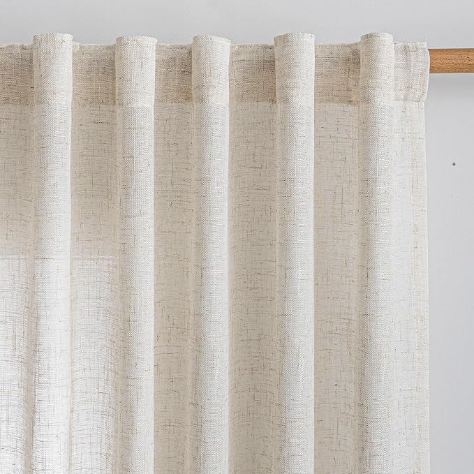 MYSKY HOME Linen Curtains for Living Room, Natural Semi Sheer Curtains & Drapes by MYSKYHOME