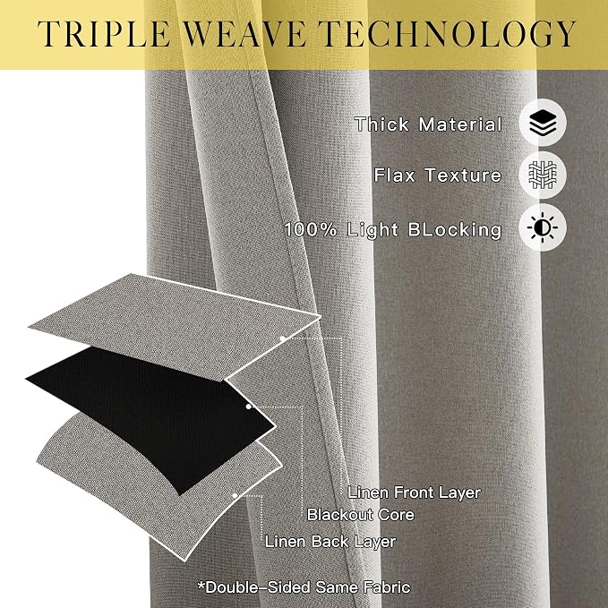 NICETOWN 100% Blackout Linen Curtains - Image 4