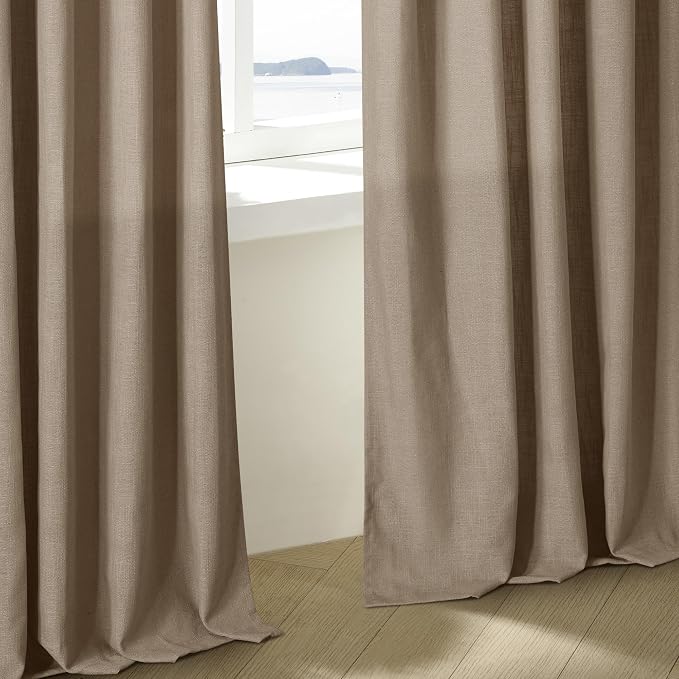 Pinch Pleat Semi Sheer Light Brown Linen Living Room Curtains 90 Inch Long | - Image 8