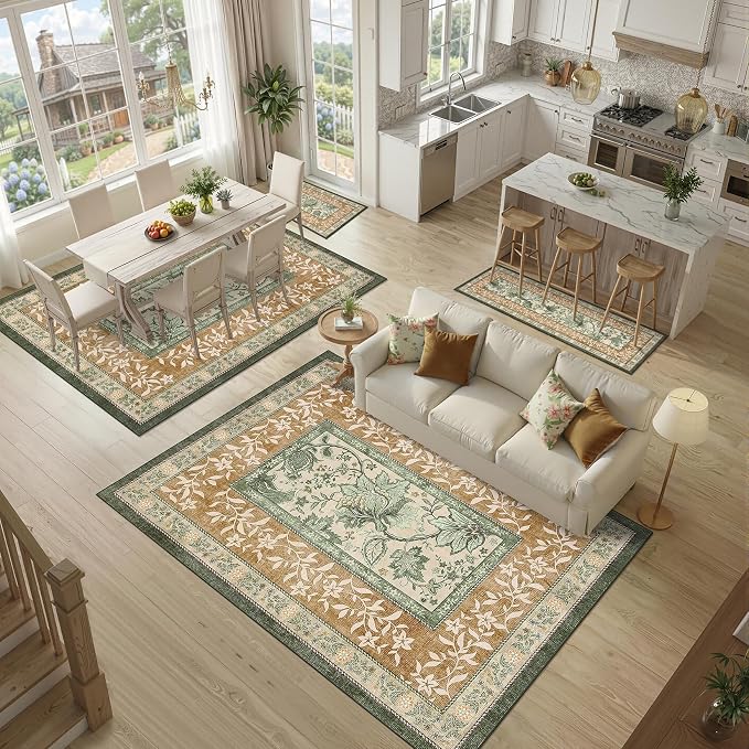GarveeHome Terracotta Olive Sage Green Area Rugs 9x12 Living Room, Botanical - Image 9
