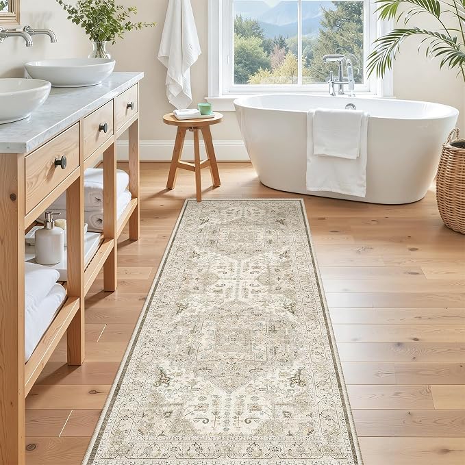 Madane Hallway Runner Rug 2x5 Washable Entry Rugs Non-Slip, Ivory/Brown | - Image 5