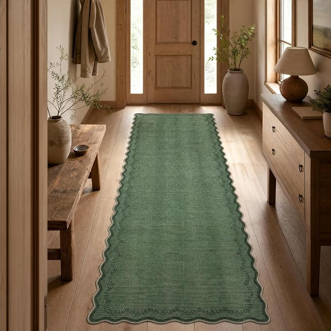 GarveeHome 2.5x10 Scalloped Washable Runner Rug Long Hallway Kitchen Rug | Soft by GarveeHome