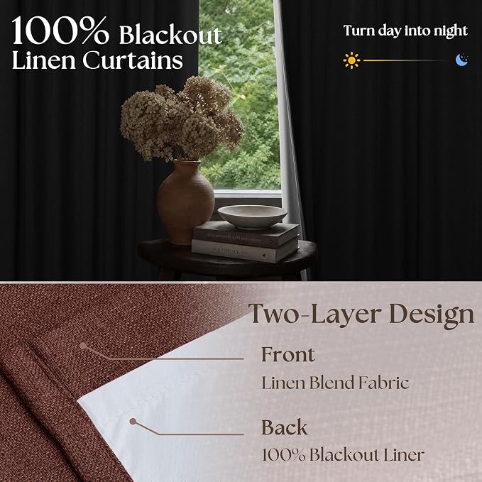 Chestnut Brown Linen Blackout Pleated 90 Inch Curtains - Image 2