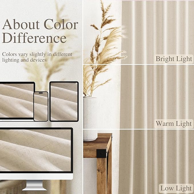 Linen Curtains 96 Inches Long for Living Room Modern Farmhouse Decor Light - Image 3