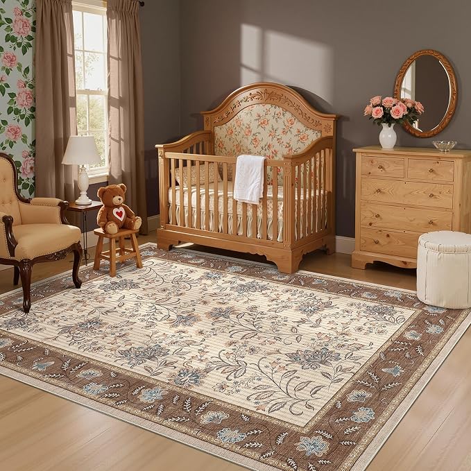 GarveeHome 5x7 Area Rug Brown Washable Rugs - Image 4