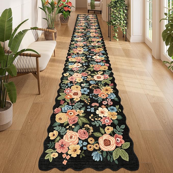DUKINO 2x8 Washable Runner Rug, Floral Non Slip Kitchen Runner Rug, Floral by DUKINO